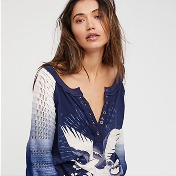 Free People Tops - Free People Graphic Crochet Sleeve Top NWT